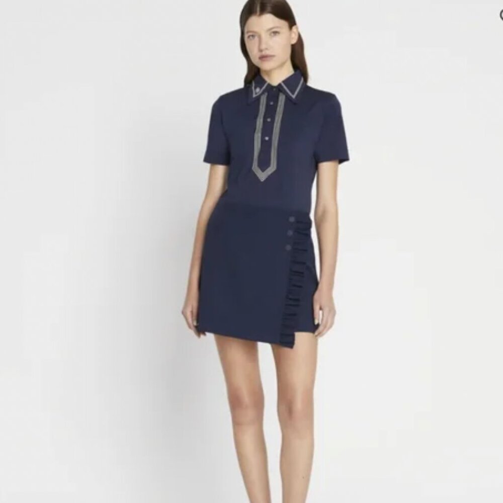 Tory Sport Navy Side-Ruffle Skort